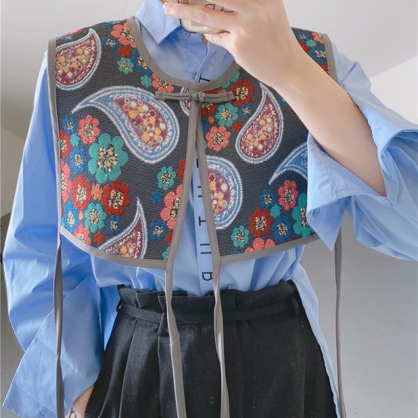 小众民族风系带复古小披肩女马甲刺绣背心春夏配衬衫裙子护颈外搭