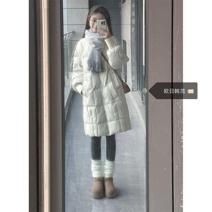 大码中长款高级感纯色羽绒棉服女秋冬季2I024新款加厚保暖收腰外