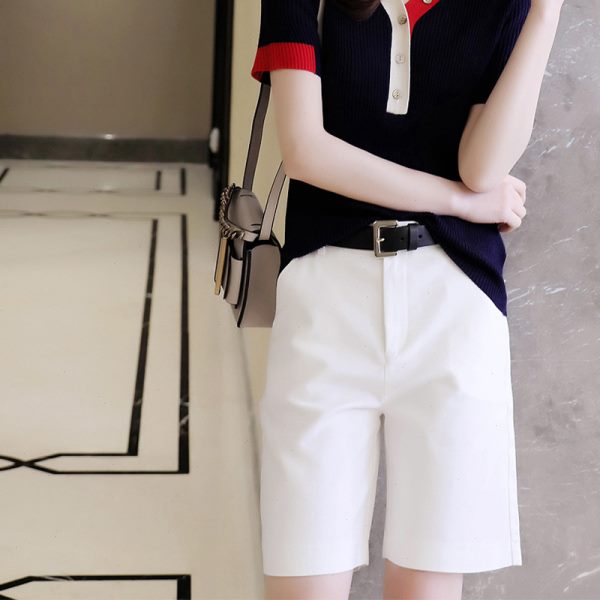 白色休闲西装短裤女夏薄款高腰a字显瘦小个子宽松阔腿五分中裤子
