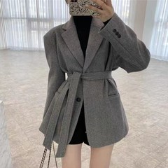 小个子灰色呢子大衣女短款2024秋冬收腰加厚西装毛呢X外套高级感