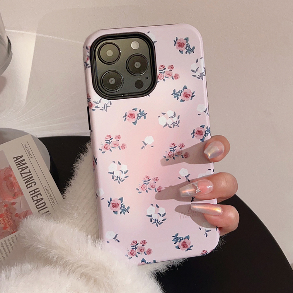 粉色晕染碎花iPhone15苹果手机壳14promax适用13小众文艺16菲林11