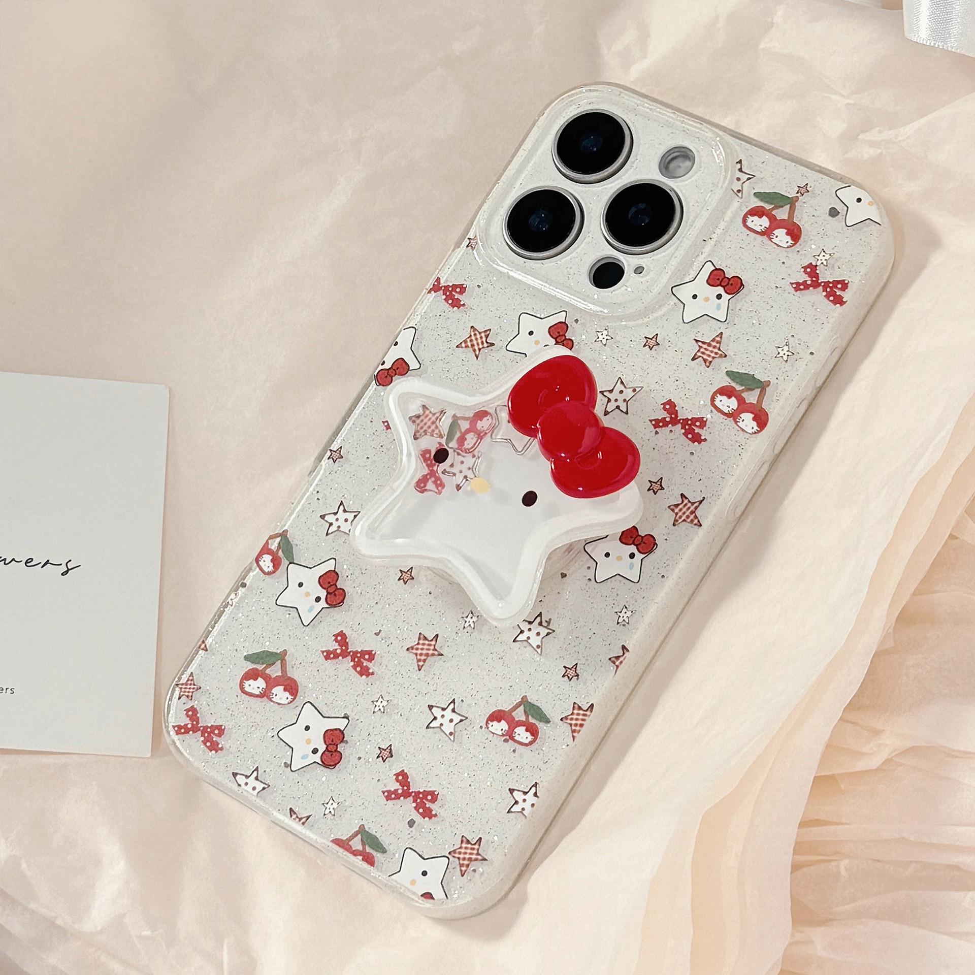 闪粉iphone16适用苹果手机壳13樱桃猫咪摇摇乐15promax支架11挂件