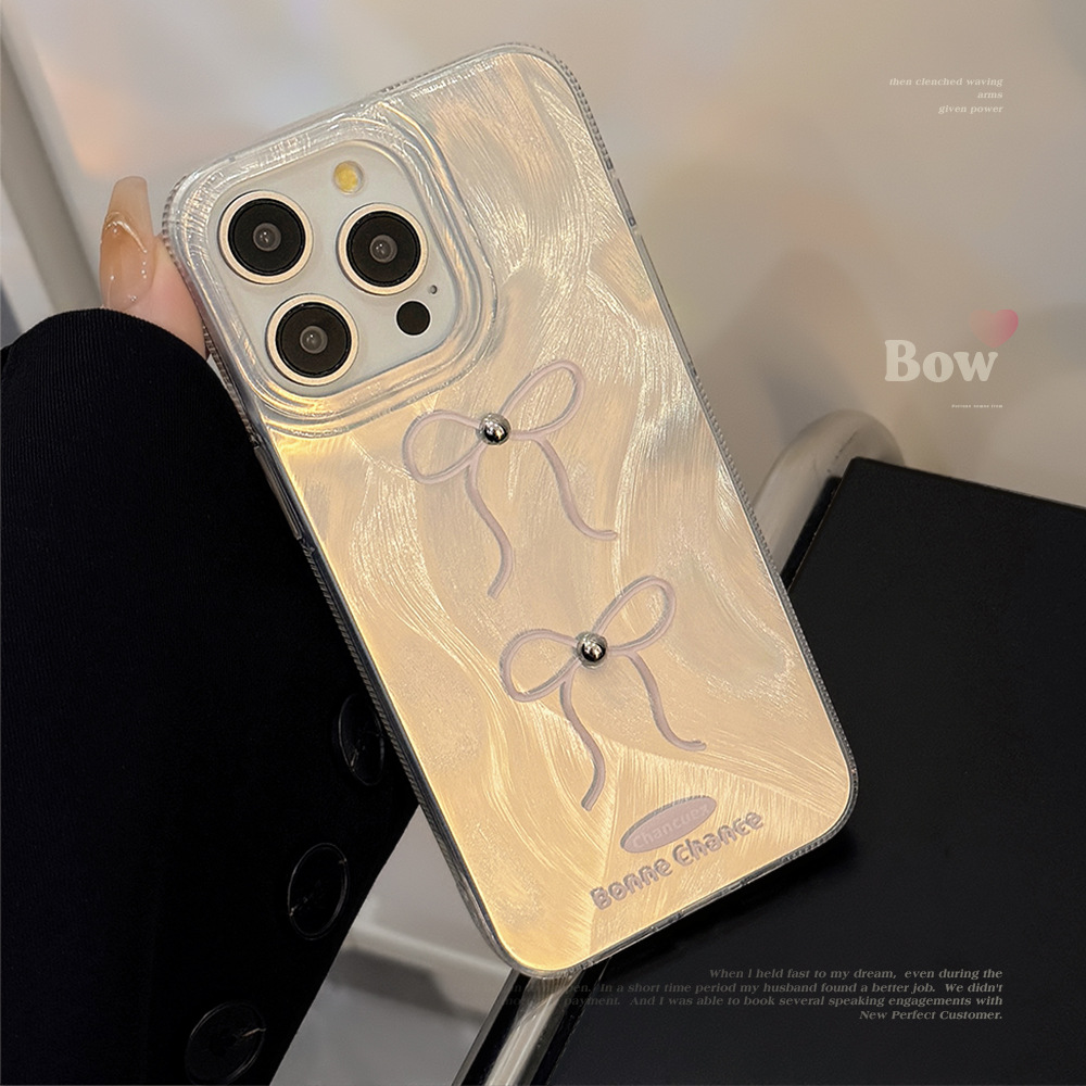 立体银珠粉蝴蝶结手机壳适用苹果15promax羽纱iphone16防摔12硬14