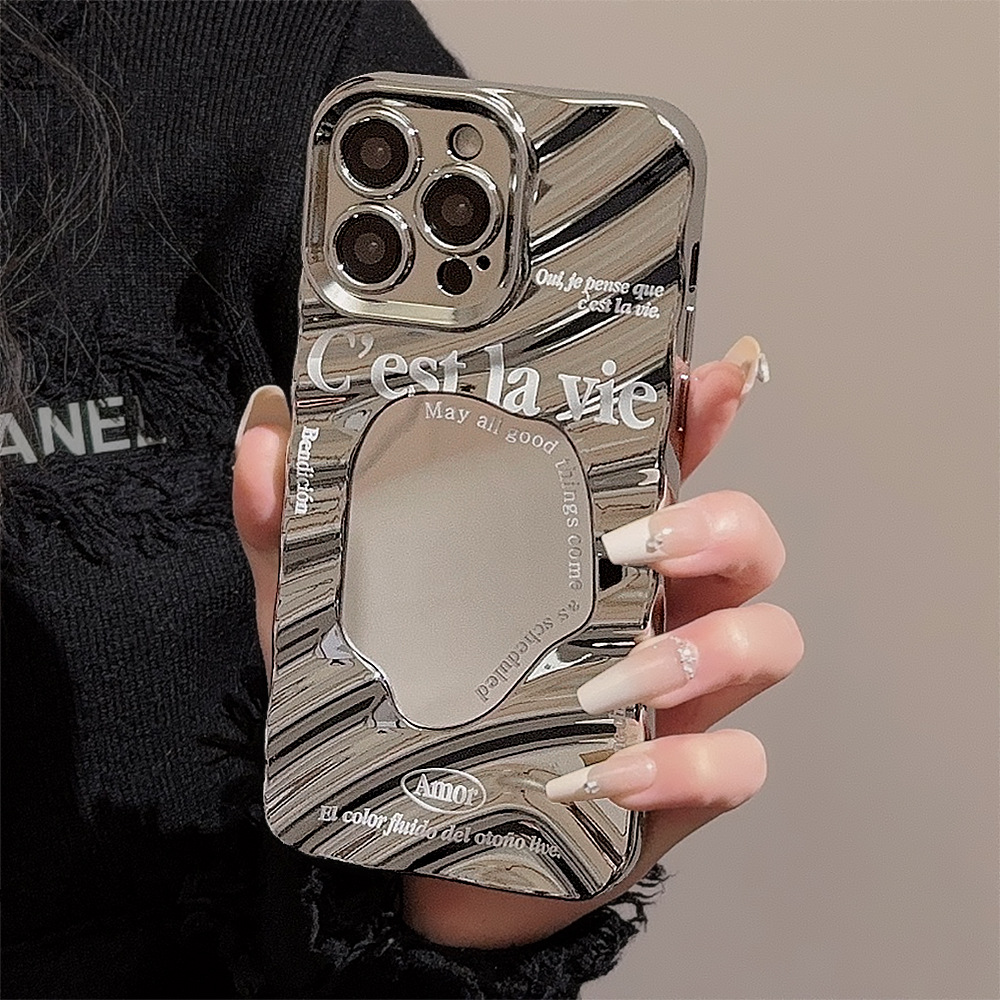 极简英文iPhone15promax苹果手机壳14个性高级感11镜面13电镀16硬