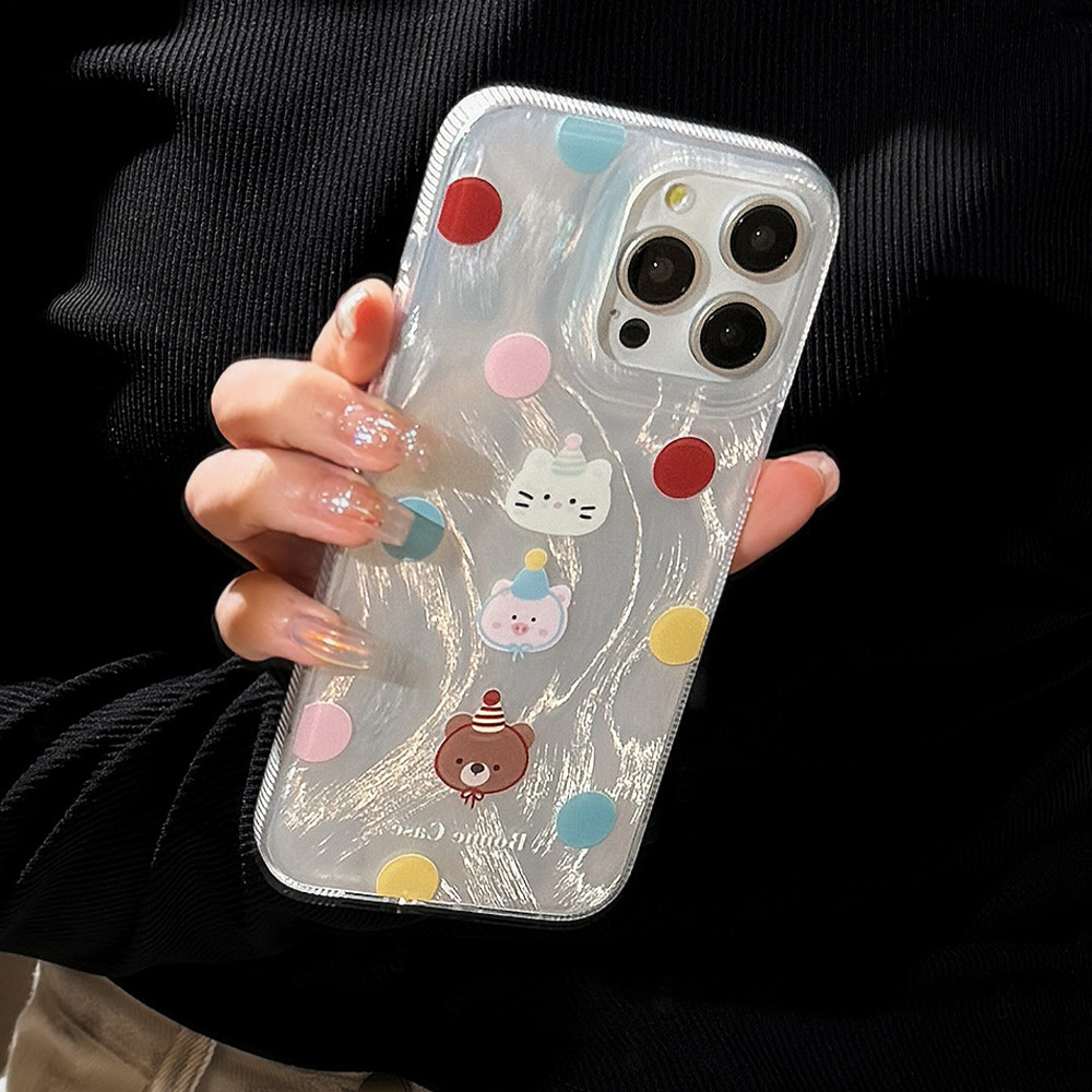 彩波点卡通手机壳适用苹果15羽纱iphone16防摔12男女14promax镭射
