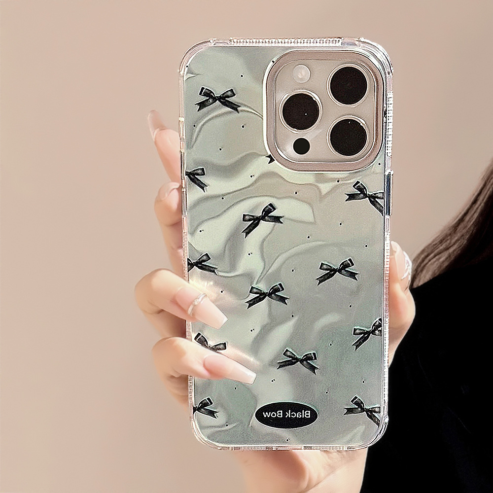 小清新适用iPhone15苹果16手机壳13薄荷绿蝴蝶结14promax水波纹12