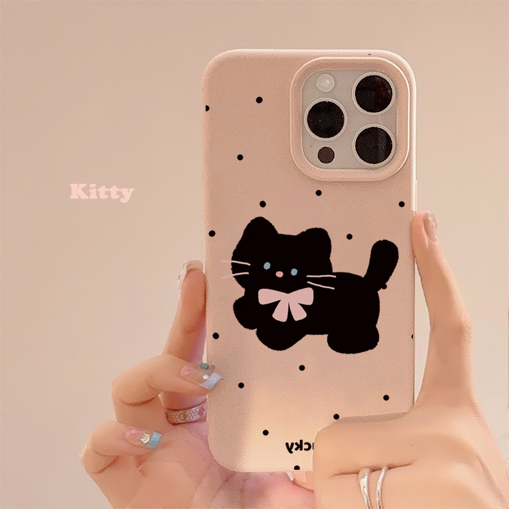 波点蝴蝶结猫咪适用iphone15promax手机壳16软糯卡通15苹果14硅胶