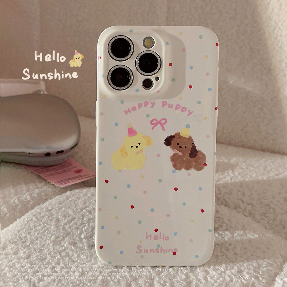 糖果色波点狗狗iPhone15苹果手机壳14ProMax菲林16适用12全包13软