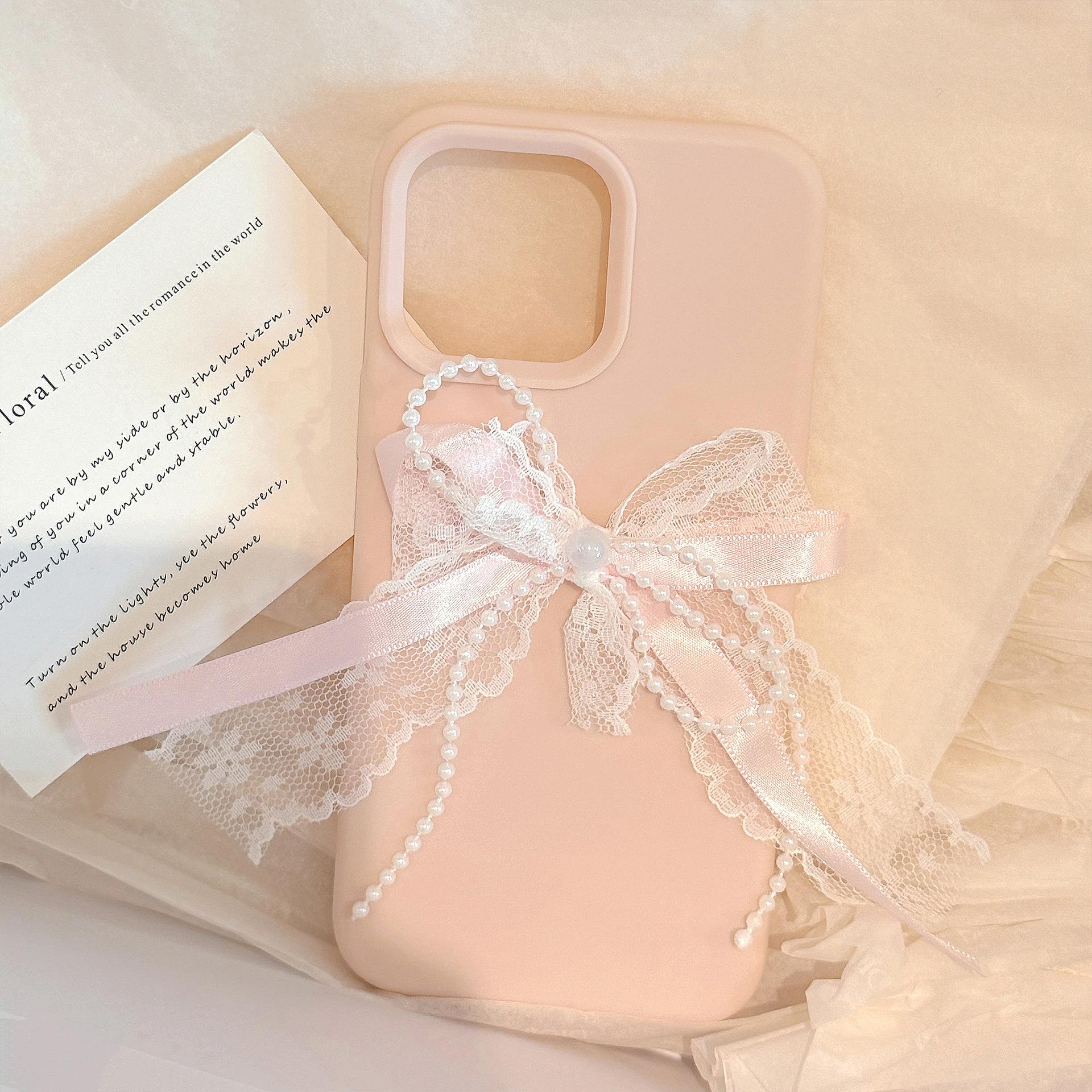 ins粉蕾丝珍珠结iphone16适用15苹果手机壳14pro max硅胶13立体12