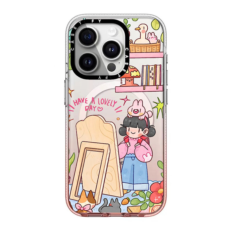 渐变粉冰晶磁吸女孩照镜子适用苹果iPhone15ProMax手机壳13/14pro