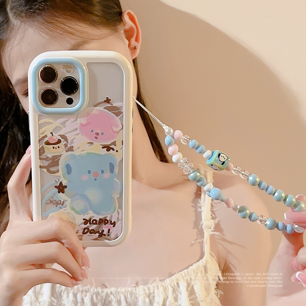 适用iPhone16手机壳苹果13涂鸦粉蓝小狗手链14ProMax可爱12磁吸15