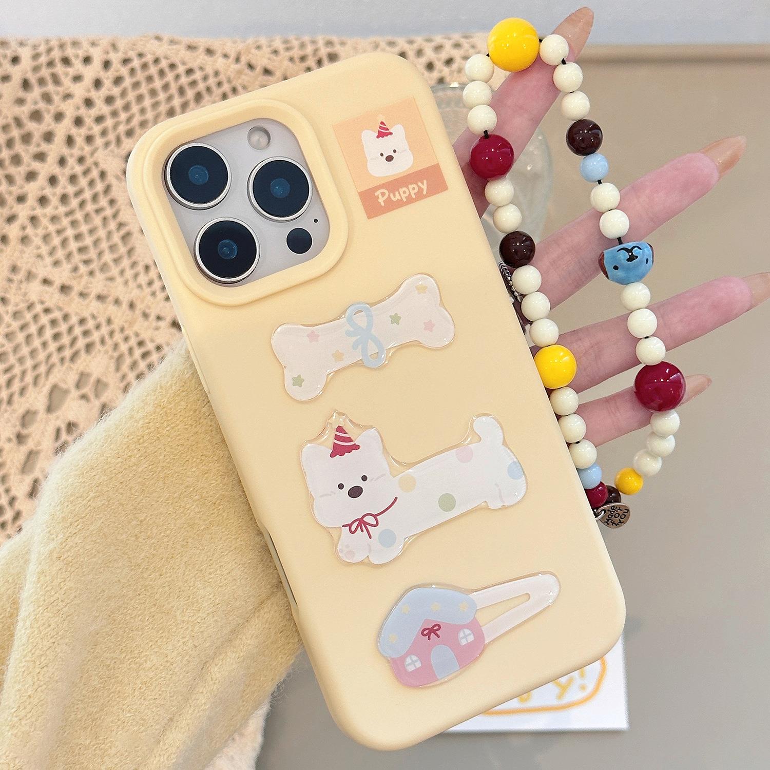 ins风骨头小狗16苹果14手机壳13pro max可爱立体iphone15适用挂绳