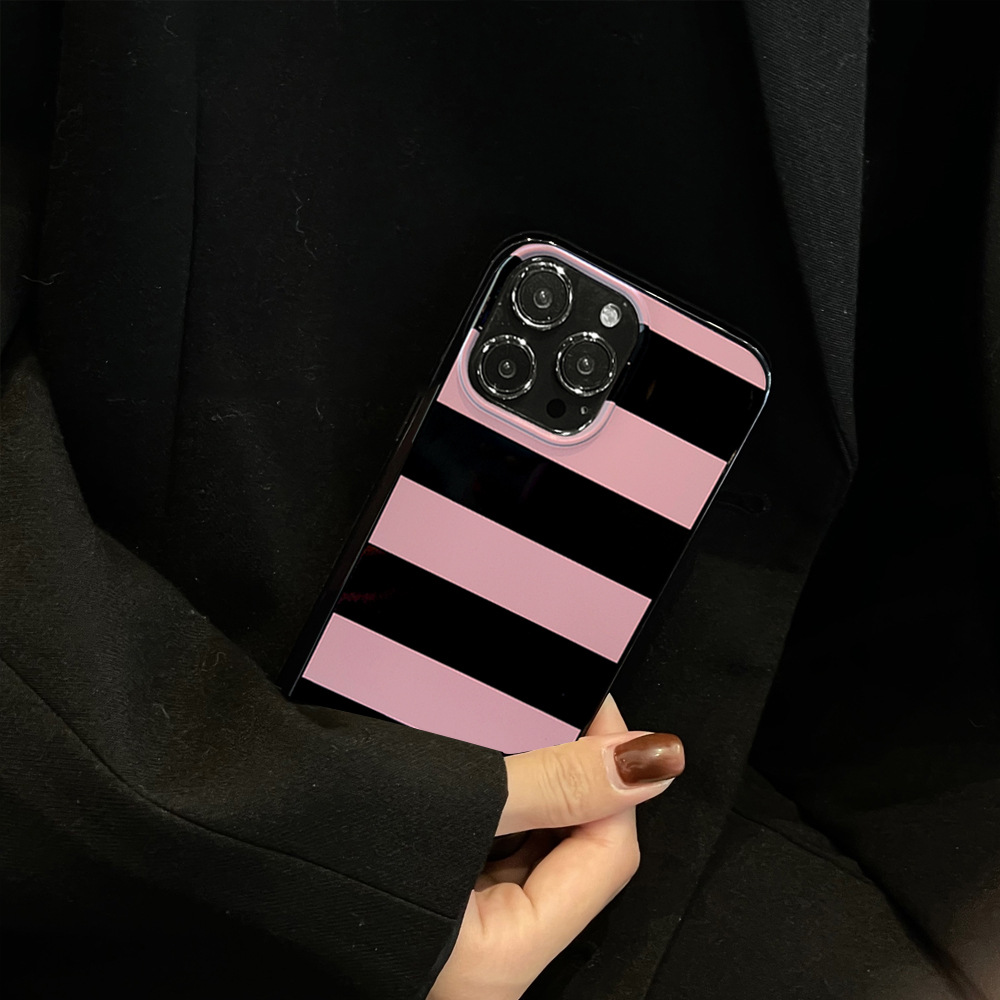 适用苹果15pro max手机壳ins风粉条纹iPhone13简约11硅胶12彩绘14