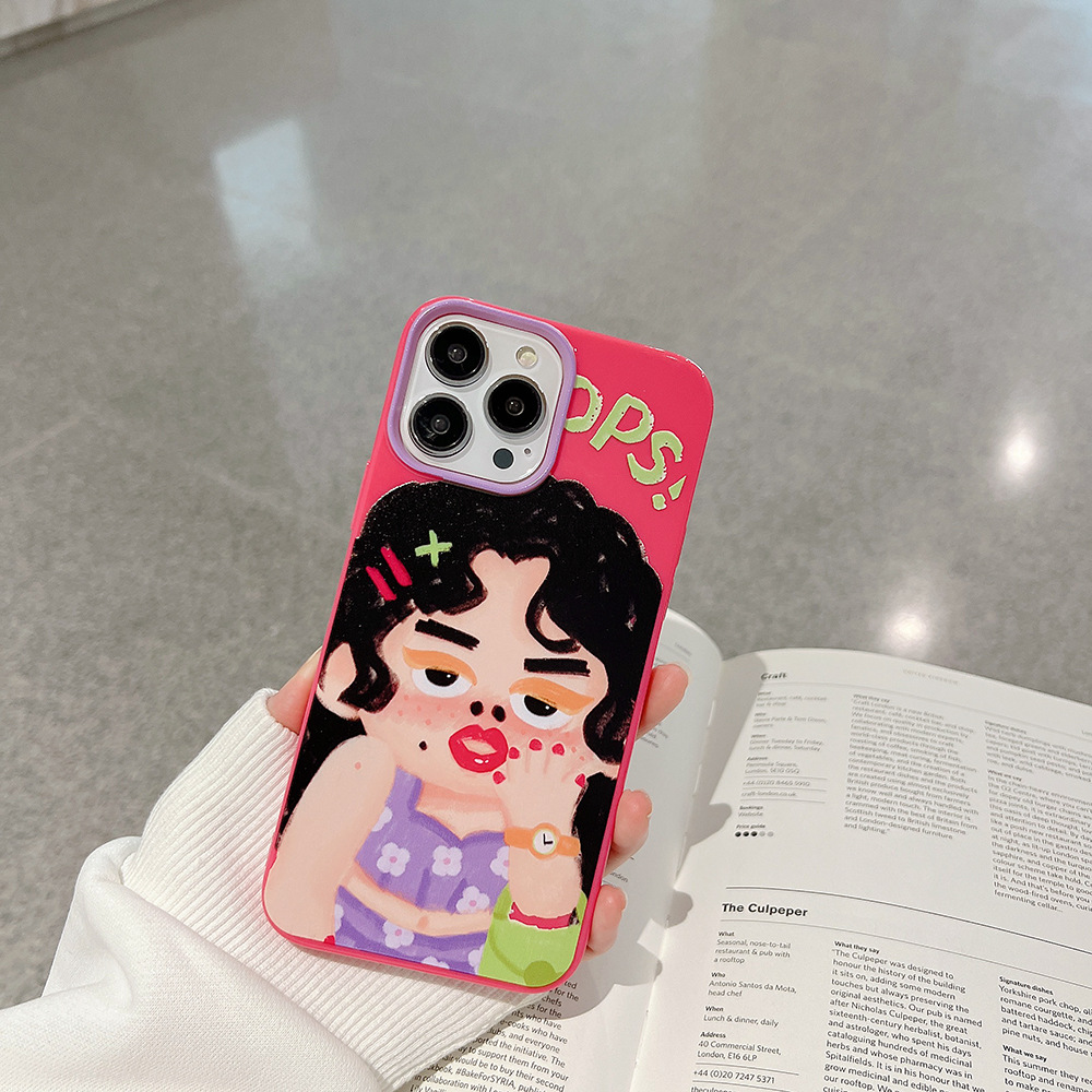 适用iphone15pro丑萌女孩max苹果13手机壳12玫红11搞怪个性14壳16