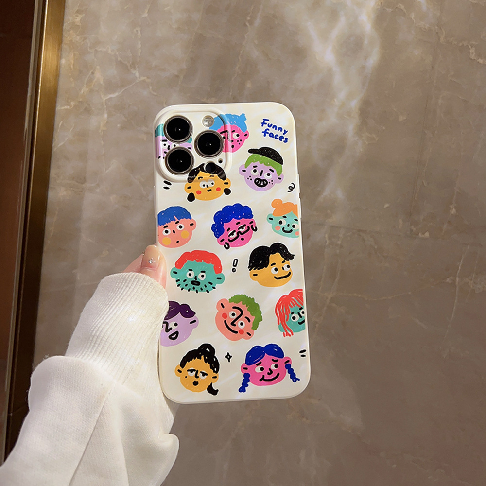个性卡通涂鸦头像iphone14promax手机壳13苹果15适用11亮面16男女