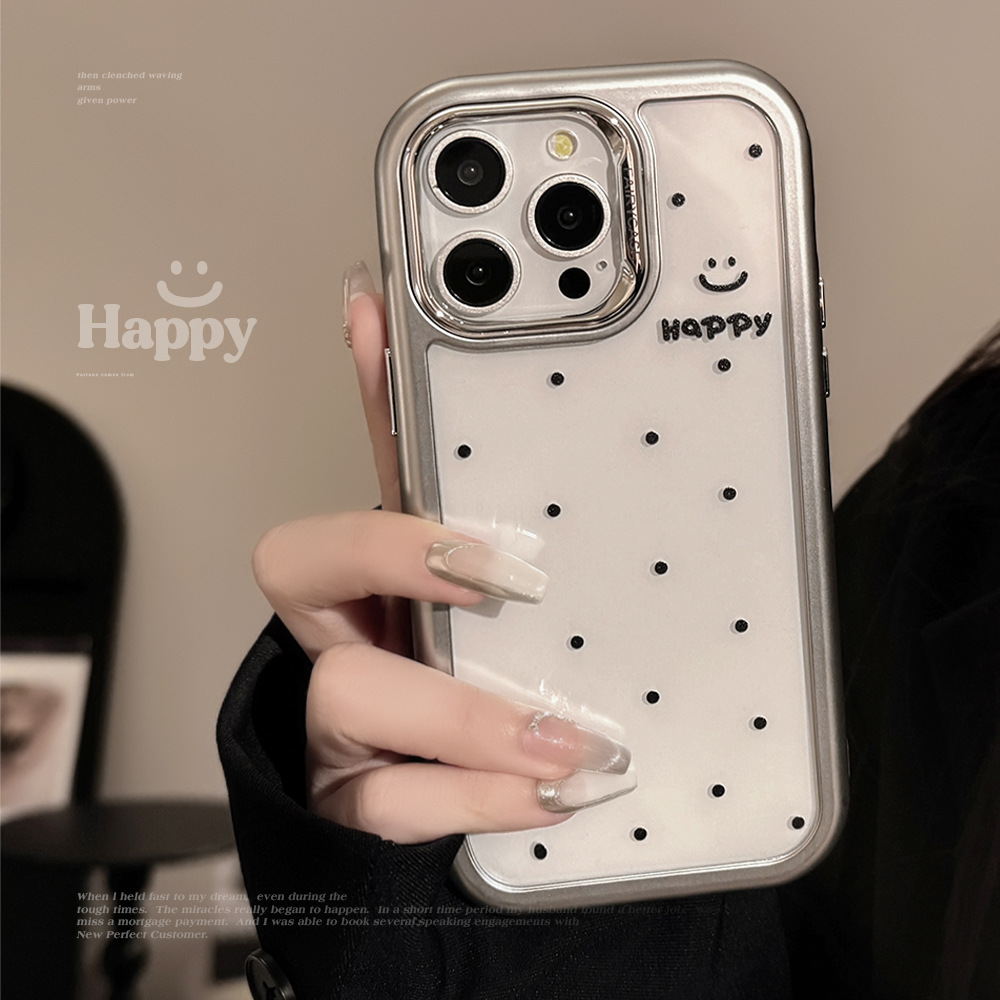 ins风简约波点笑脸iPhone15pro max苹果手机壳14亚克力16适用13硬