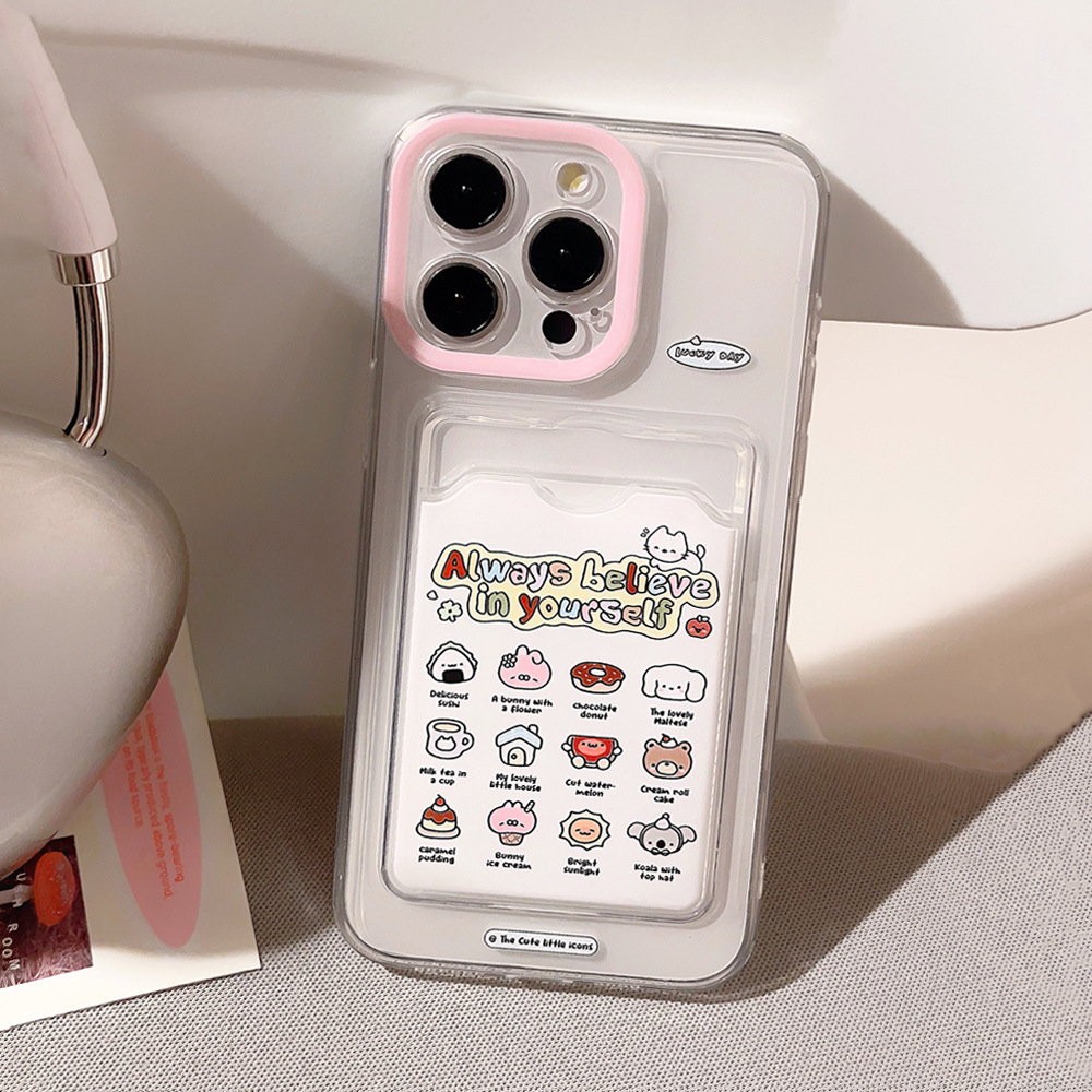可爱小动物卡包适用iphone14手机壳13promax苹果16透明11软12日韩