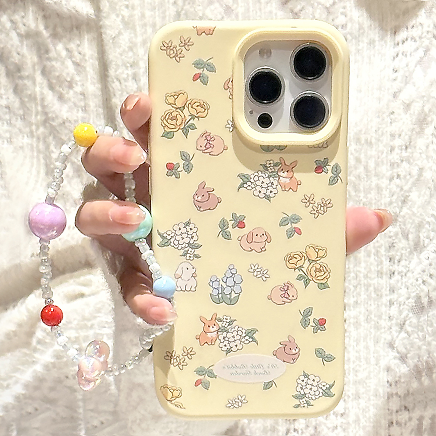 春日ins碎花兔子16Pro Max手机壳13适用15苹果iPhone14挂链12软套