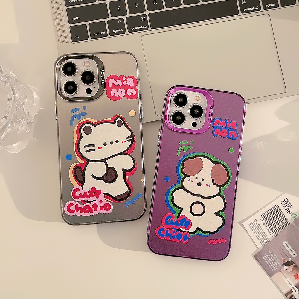 原创情侣卡通适用iphone14Promax手机壳16苹果13防摔11猫咪小狗15