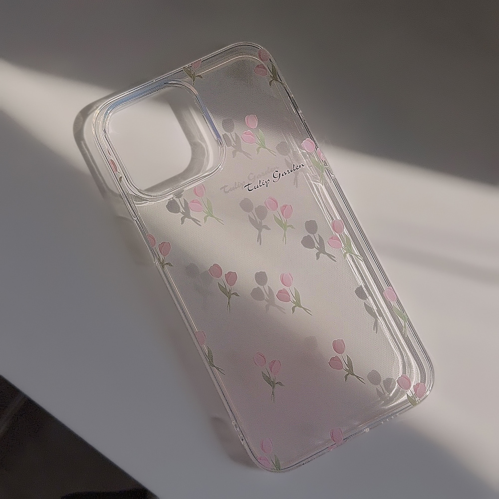 春夏ins粉色郁金香苹果16手机壳14透明iphone15promax硅胶11适用X