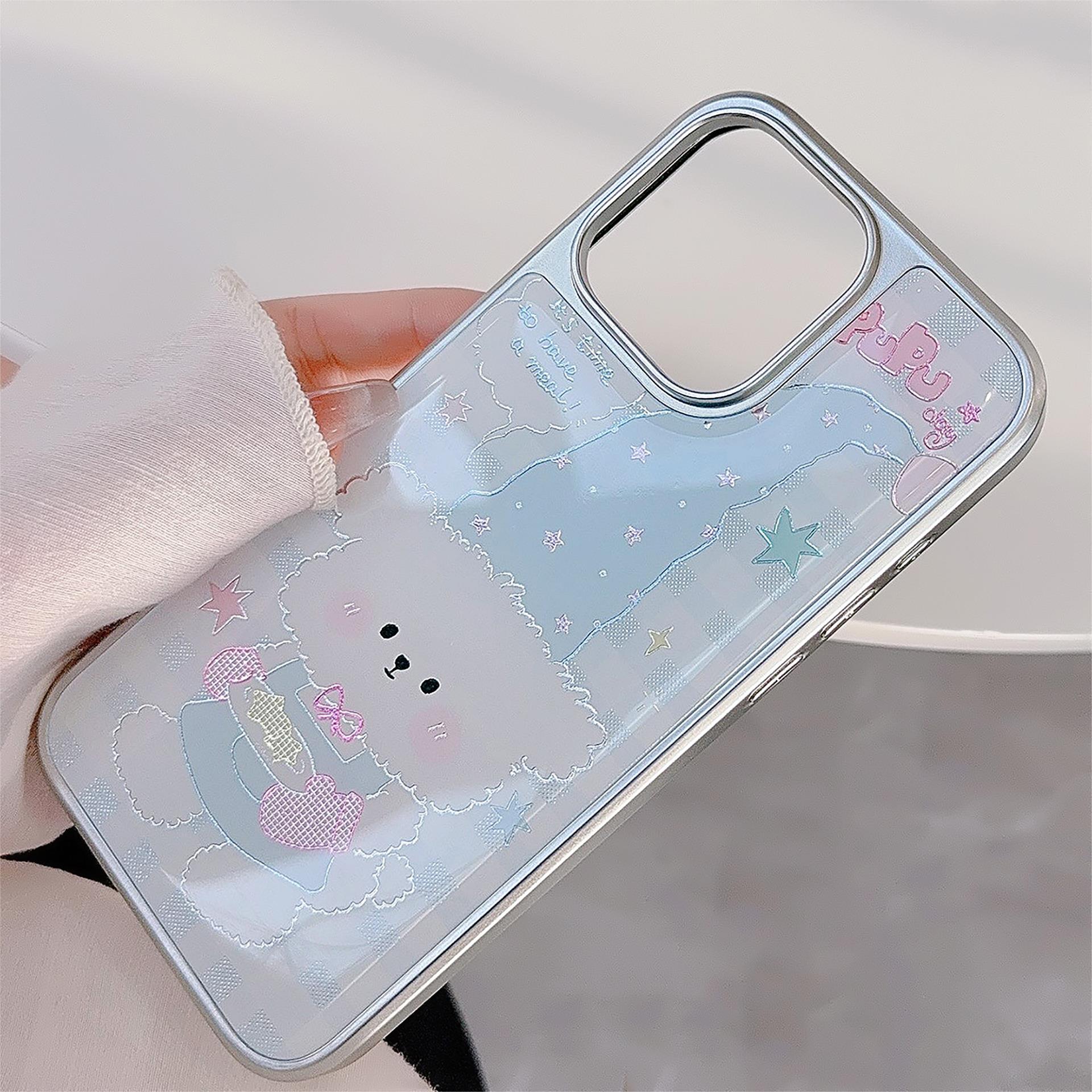鎏金iphone16手机壳15promax格纹卡通小狗14苹果13滴胶12适用华为