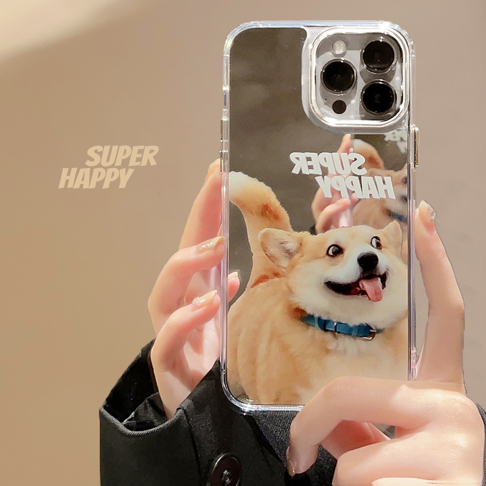 搞怪可爱猫咪狗狗适用苹果16手机壳iphone14promax电镀镜面13潮11