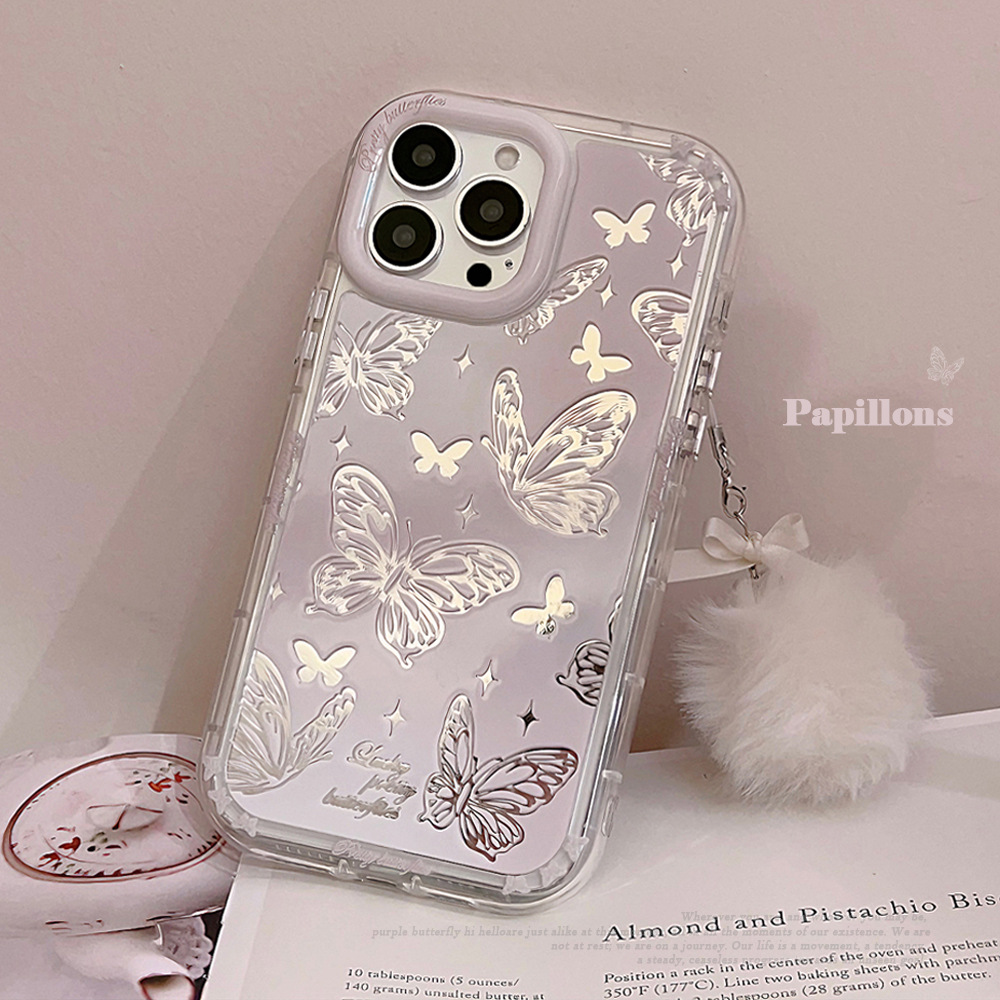 镜面镂空蝴蝶手机壳iPhone15适用14苹果16ProMax挂绳11气质12防摔