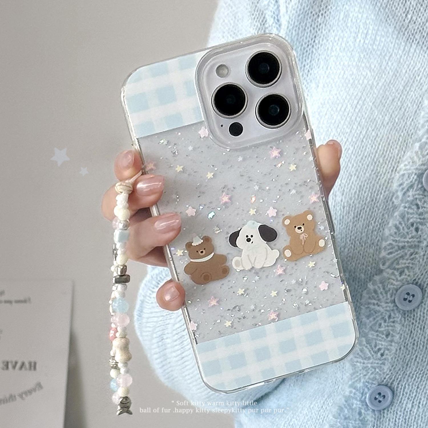 蓝格小狗卡通适用苹果16promax手机壳iphone15闪粉14挂绳11韩系13