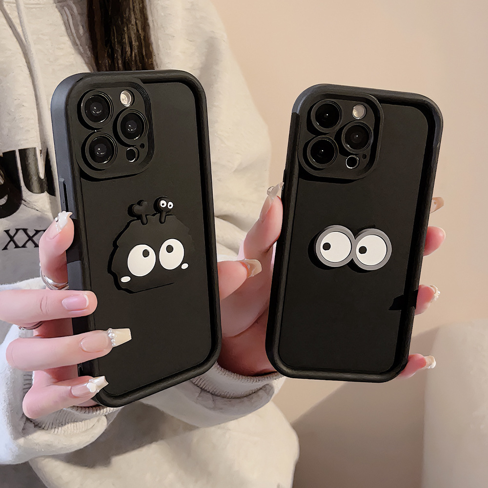 立体黑煤球苹果15手机壳iphone14promax适用13卡通个性11全包16套