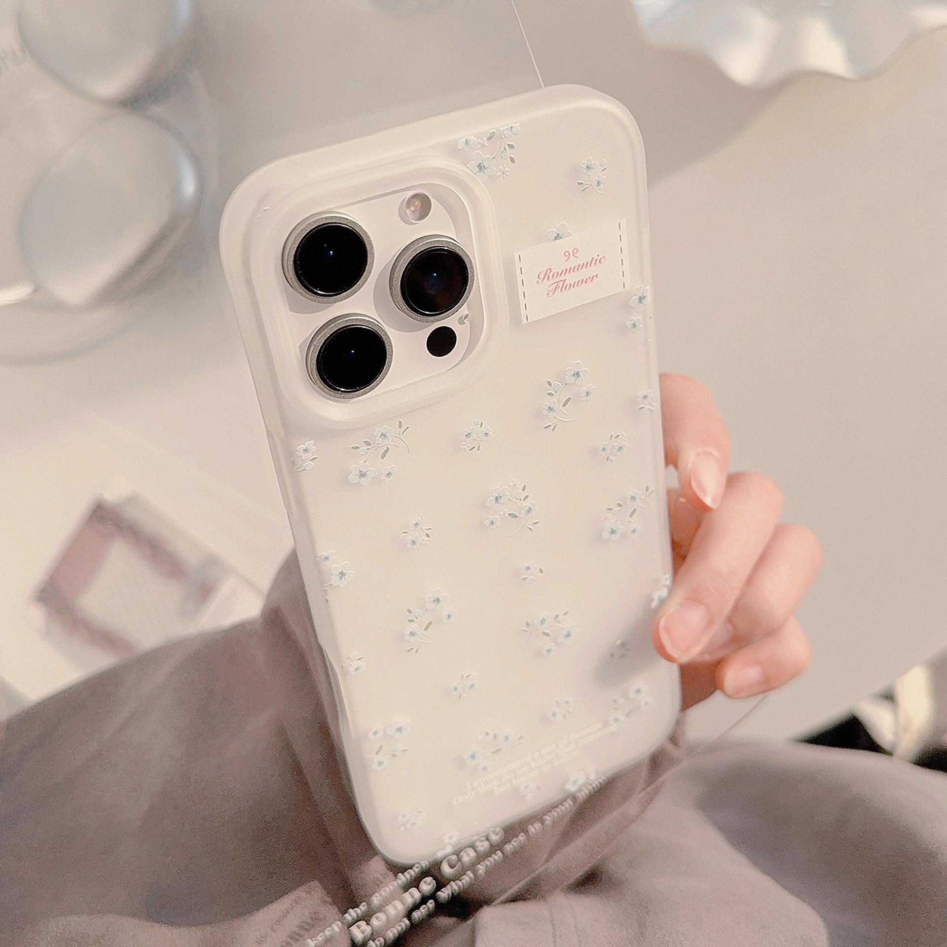 蓝色小花朵适用苹果16手机壳15promax温柔iphone14韩系13清透感11