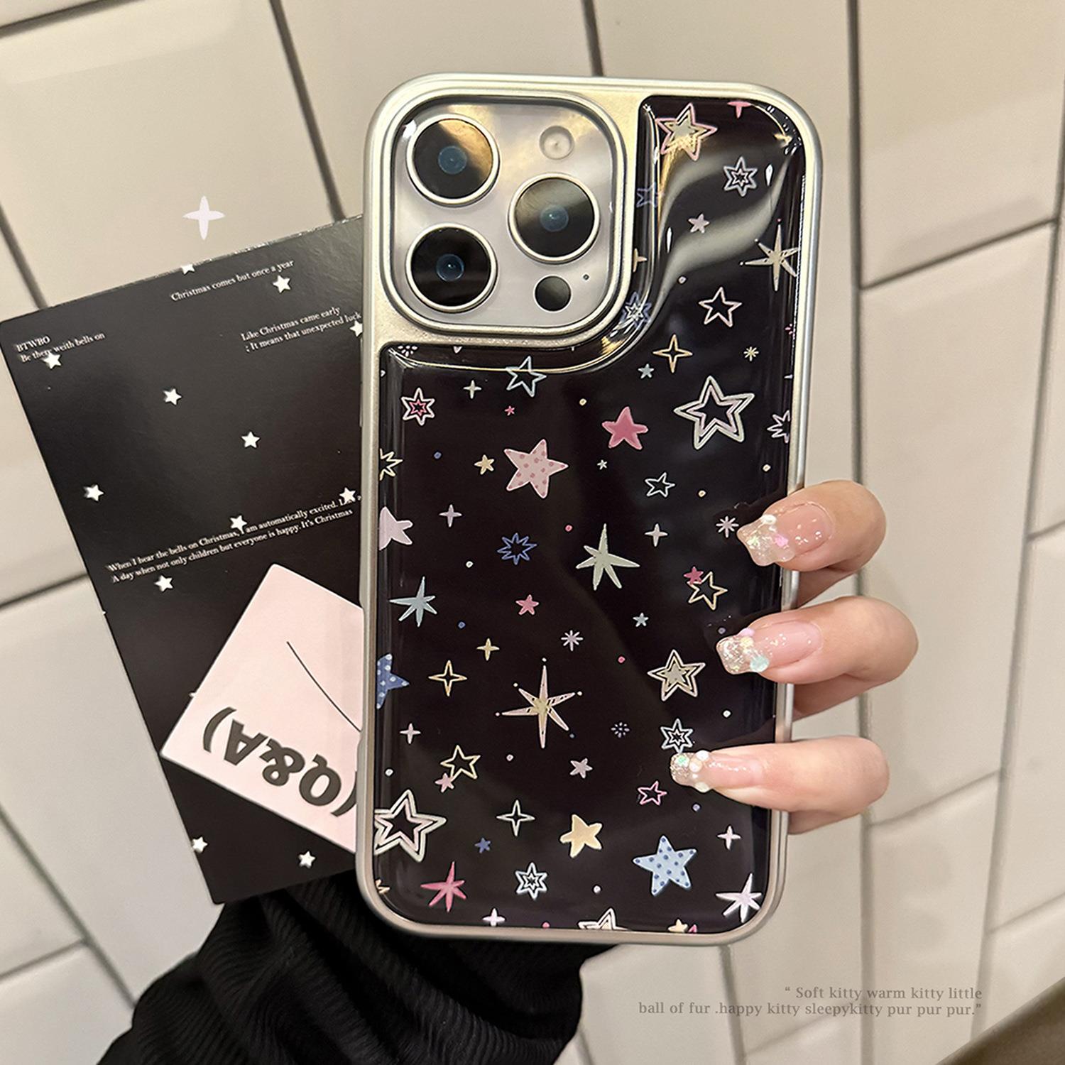 彩色小星星适用16苹果15promax手机壳iphone14滴胶13甜酷15电镀硬