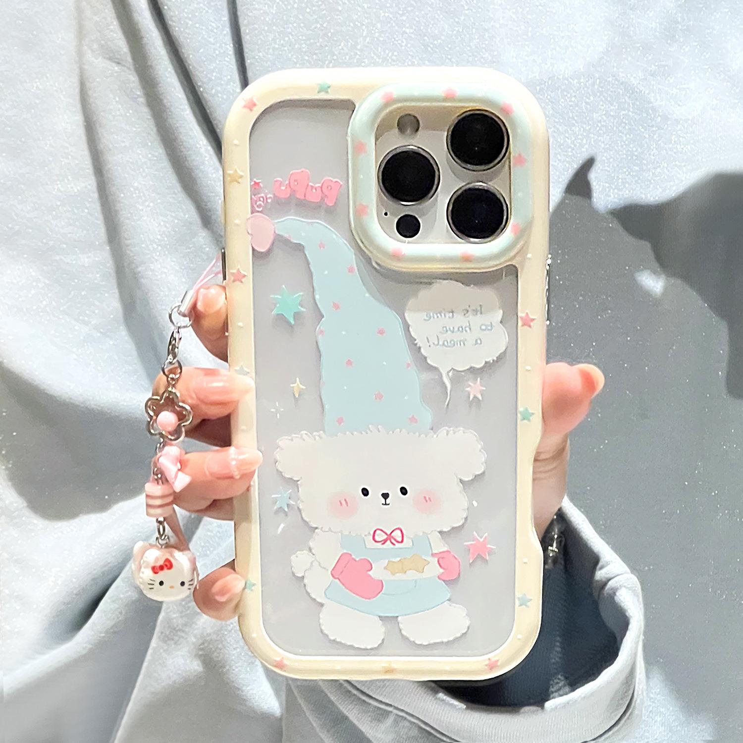软萌小狗挂绳适用16ProMax手机壳iPhone15亚克力14苹果11奶蓝卡通
