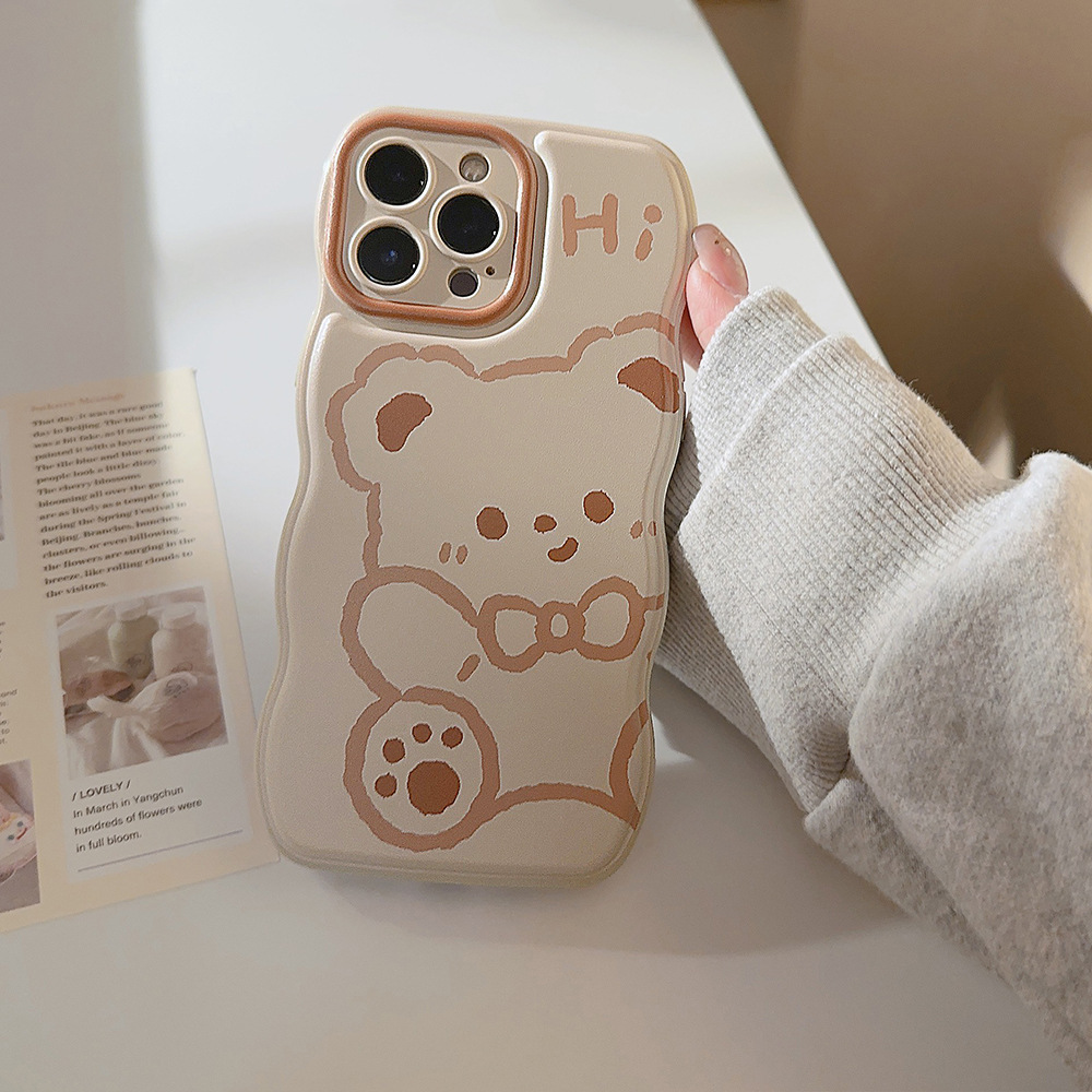 创意小熊14promax苹果手机壳iphone15少女13硅胶12适用11波浪边16