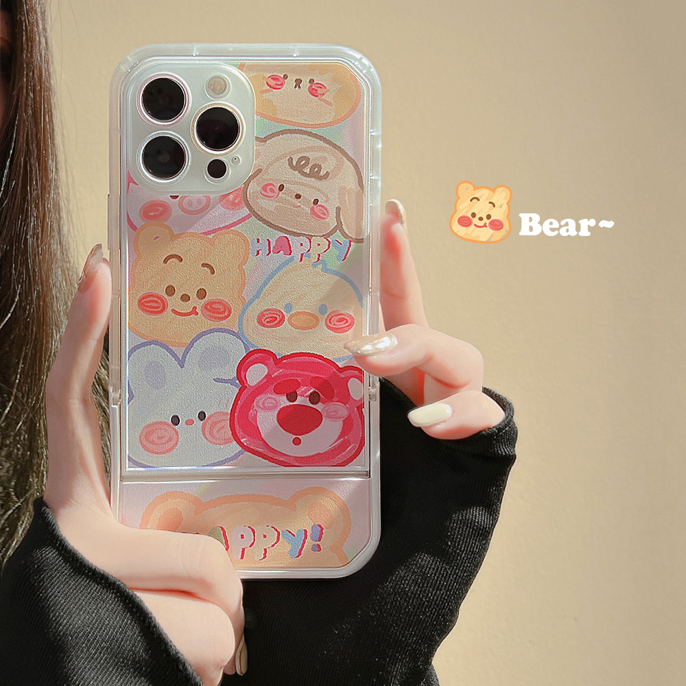 动物涂鸦头像适用iphone13promax苹果15手机壳16可爱xs折叠支架14