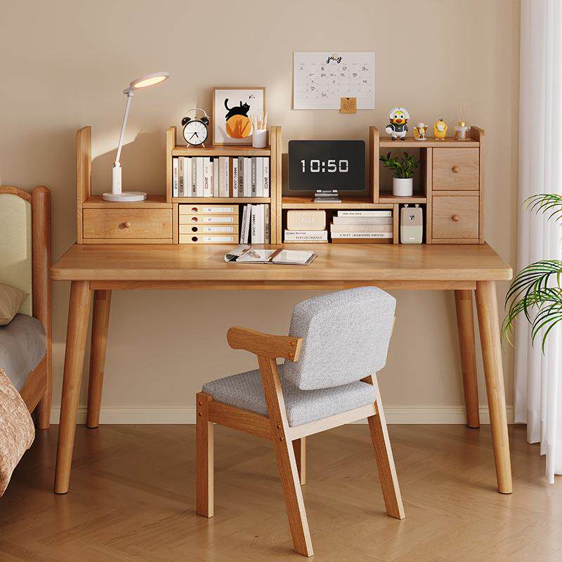 实木书桌书架一体家用卧室靠墙办公桌子简约现代小型电脑桌工作台