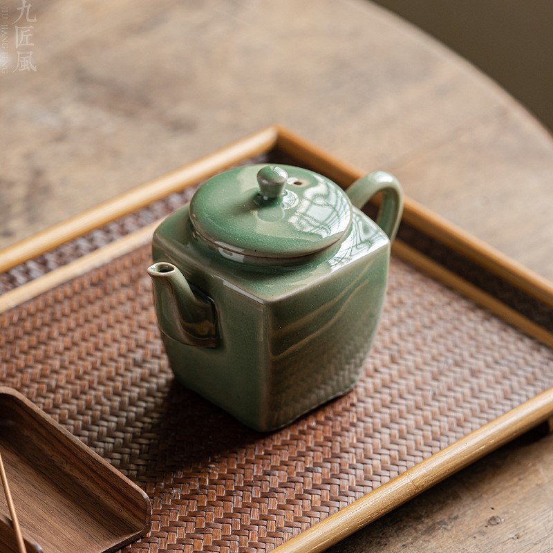 九匠风 越窑汉方壶青瓷茶壶复古单壶小茶壶家用陶瓷泡茶壶茶具
