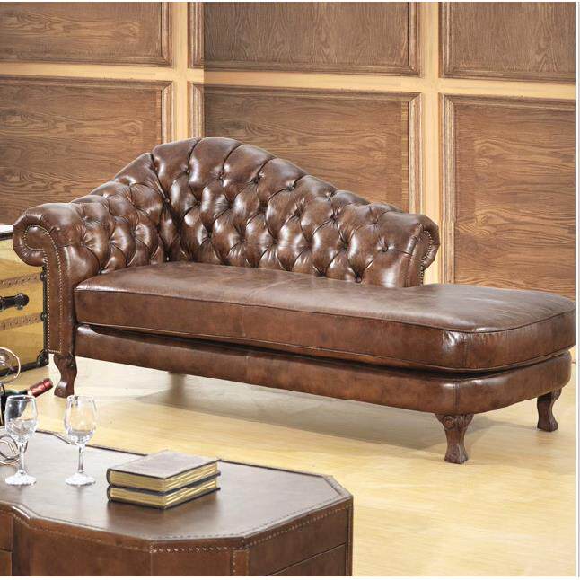 欧式新古典皮艺贵妃沙发美式床边贵妃椅休闲榻复古怀旧双人贵妃