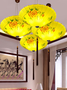 新中式雨伞小吊灯创意布艺中国风伞灯笼火锅店茶楼主餐厅饭店灯笼