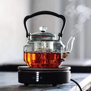 家用办公室泡茶壶烧水壶 烟灰色玻璃茶壶电陶炉蒸煮茶器套装