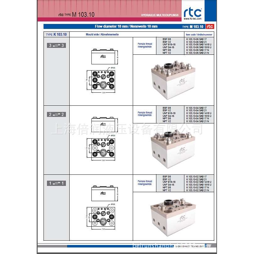倍润RTC快速接头RTC103.10系列替Staubli