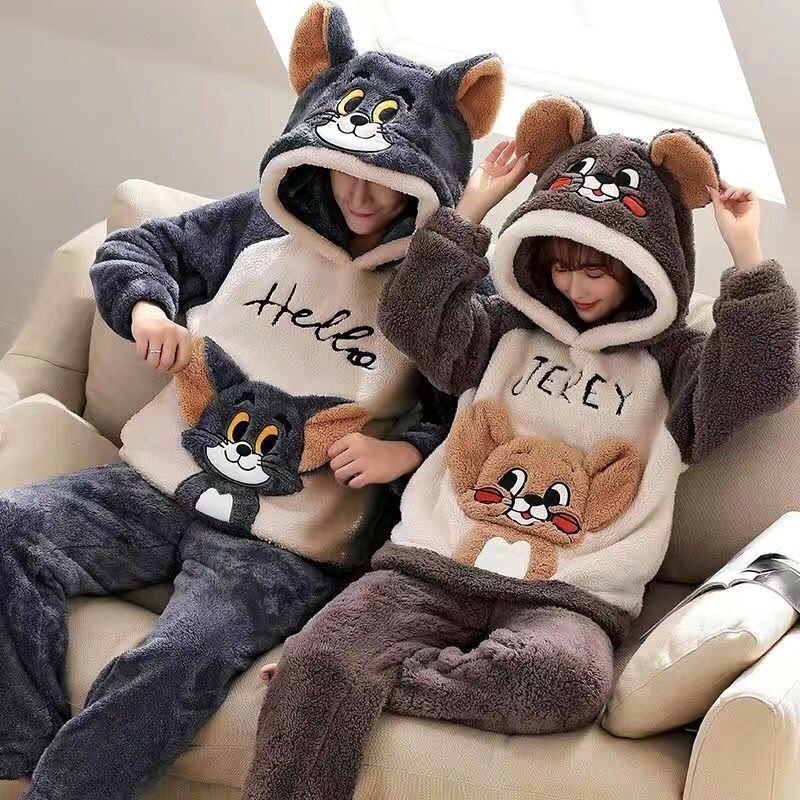 情侣睡衣男秋冬季k珊瑚卡通可爱连帽套装女加绒加厚保暖大码家居,女士内衣/男士内衣/家居服,睡衣/家居服套装,淘宝优惠券,粉丝福利购,淘宝优惠卷