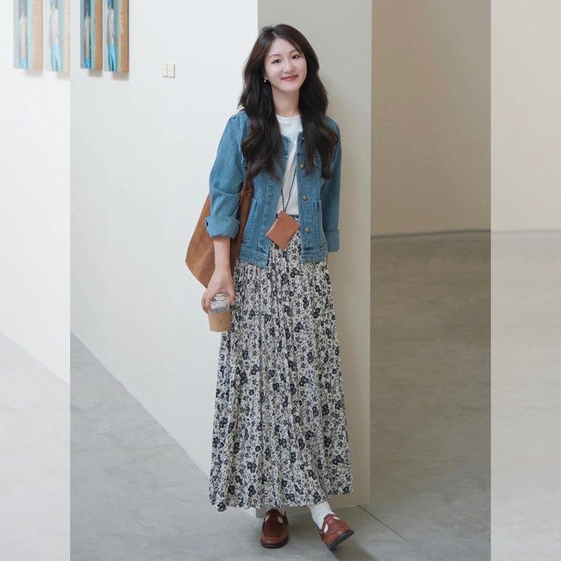 秋装搭配一整套时尚韩系高级感穿搭E牛仔外套碎花半身裙套装女春,女装/女士精品,大码套装,淘宝优惠券,粉丝福利购,淘宝优惠卷