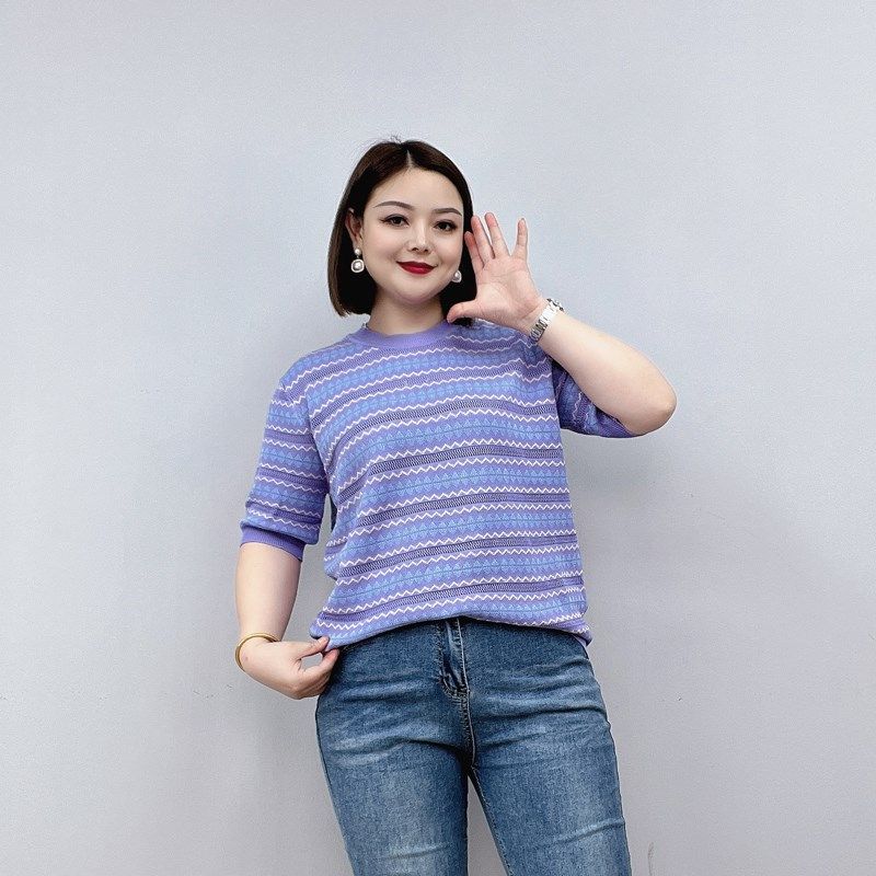 2023夏装大码女胖mm中袖t恤针C织衫遮肚子上衣洋气减龄显瘦体恤衫,女装/女士精品,大码内搭,淘宝优惠券,粉丝福利购,淘宝优惠卷
