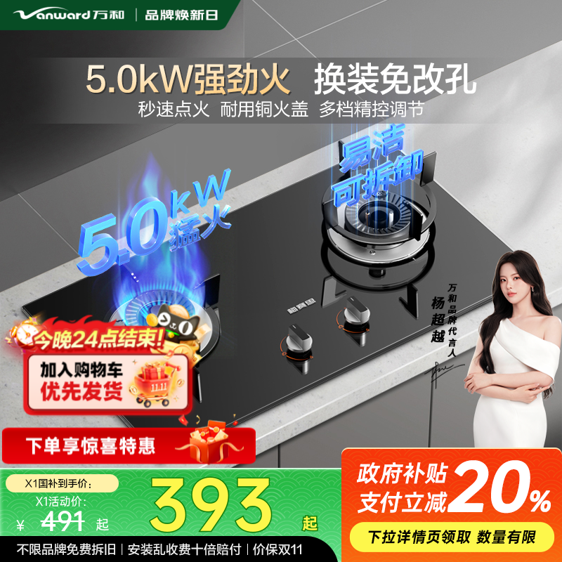 万和梅赛斯天然气燃气灶双灶嵌入台式液化气猛火灶具X1