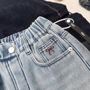 女大童加绒牛仔裤24冬装新款儿童一体绒洋气直筒裤女童窄版阔腿裤