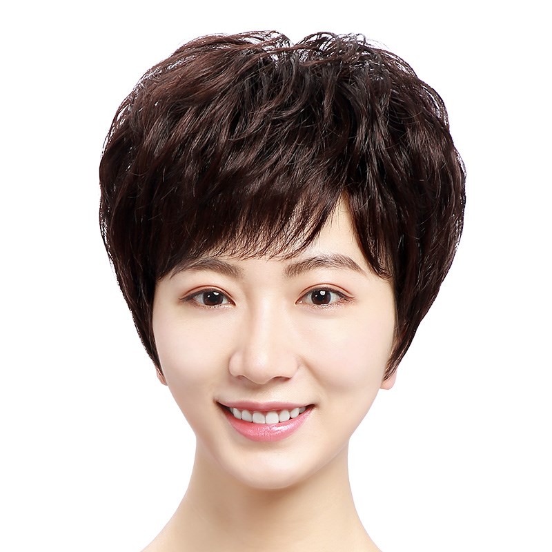 假发真发全真人发全头套中老年女妈妈款短发全真自然真头发假发套