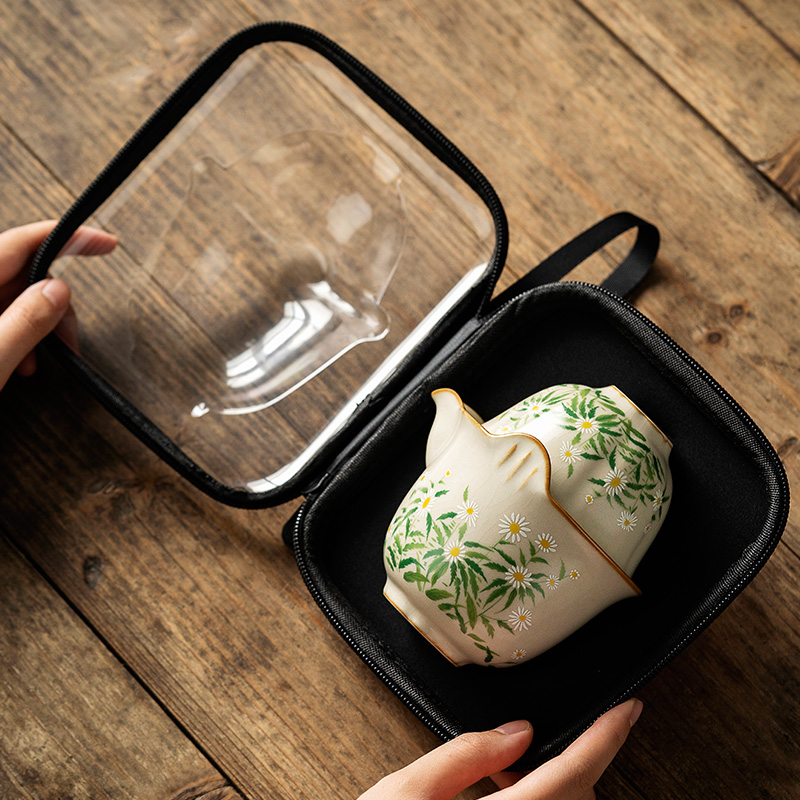 汝窑旅行茶具套组家用快客杯可携式户外露营喝茶装备随身收纳包