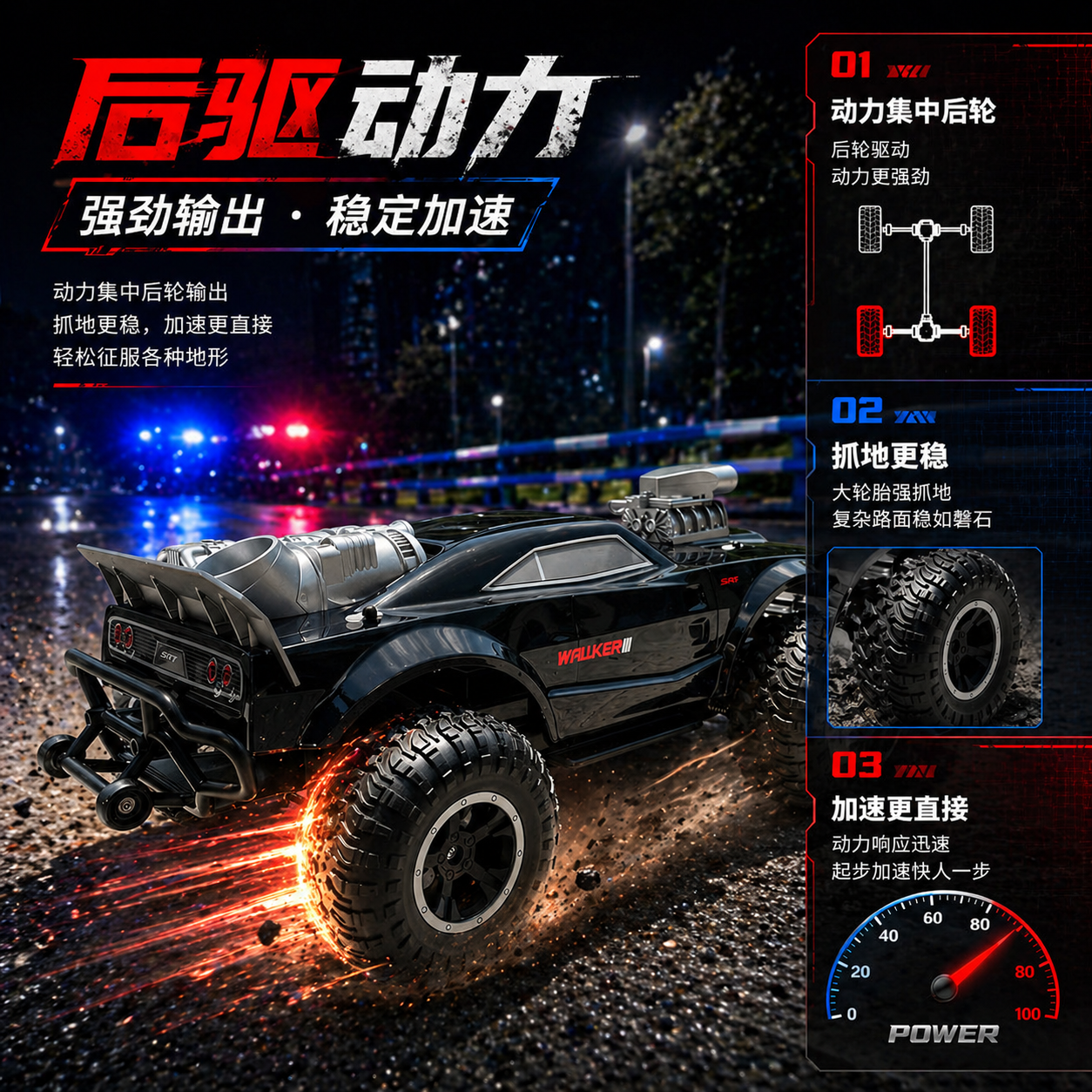 超大警车后驱大脚越野遥控车
