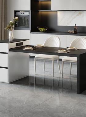 奶油风岩板HWN岛台桌一体可户伸缩现餐代约厨房家用小型餐桌简中