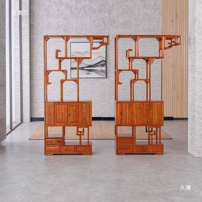 多宝阁中断隔博古架实木式月洞式门月中亮门多宝LDV格置物架子博